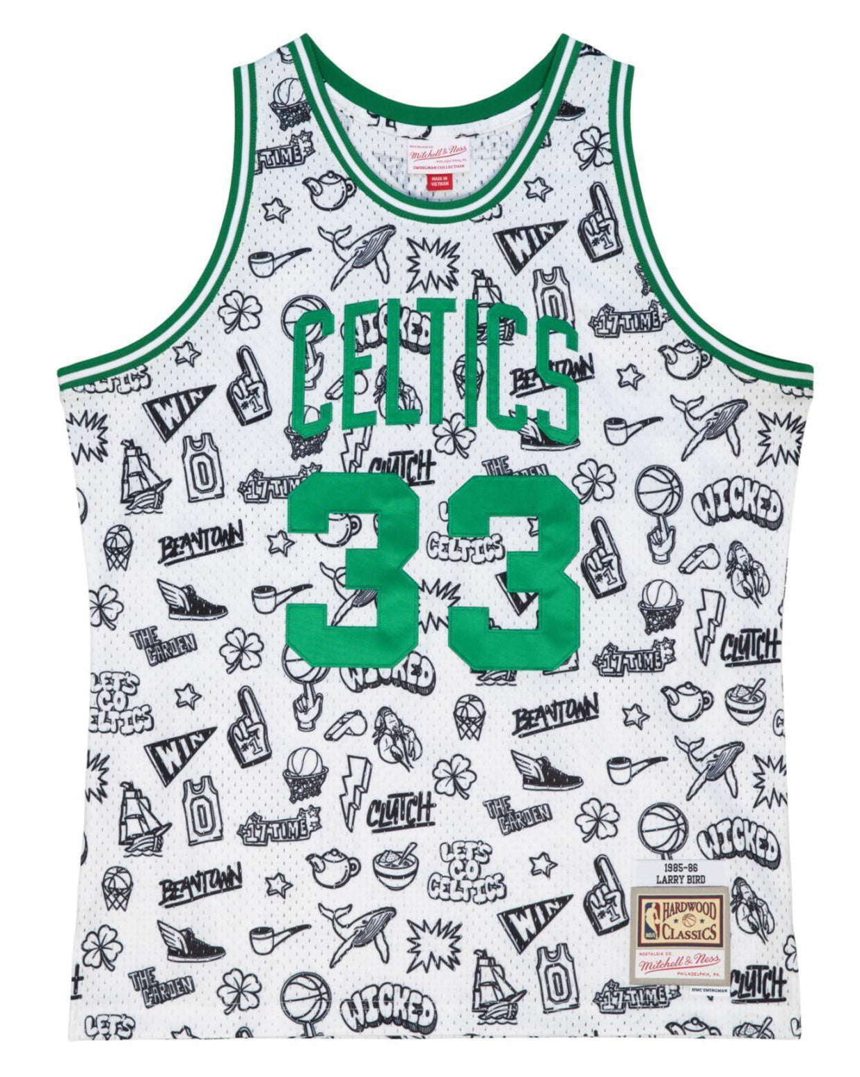 MENS MITCHELL & NESS DOODLE SWINGMAN JERSEY CELTICS 1985 LARRY BIRD
