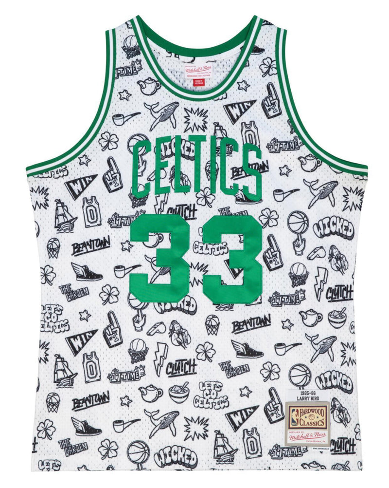 MENS MITCHELL & NESS DOODLE SWINGMAN JERSEY CELTICS 1985 LARRY BIRD