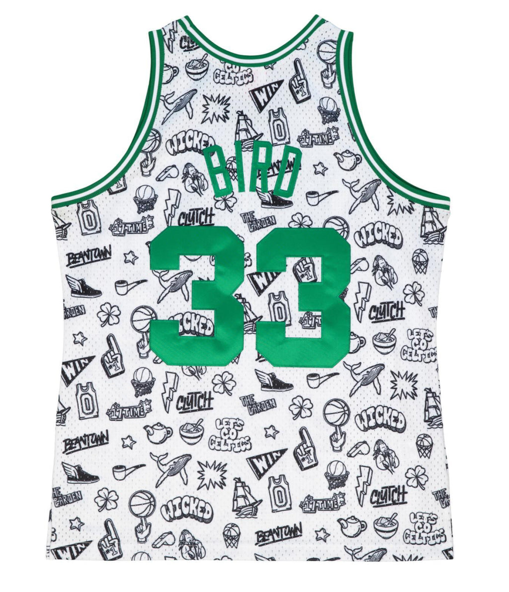 MENS MITCHELL & NESS DOODLE SWINGMAN JERSEY CELTICS 1985 LARRY BIRD