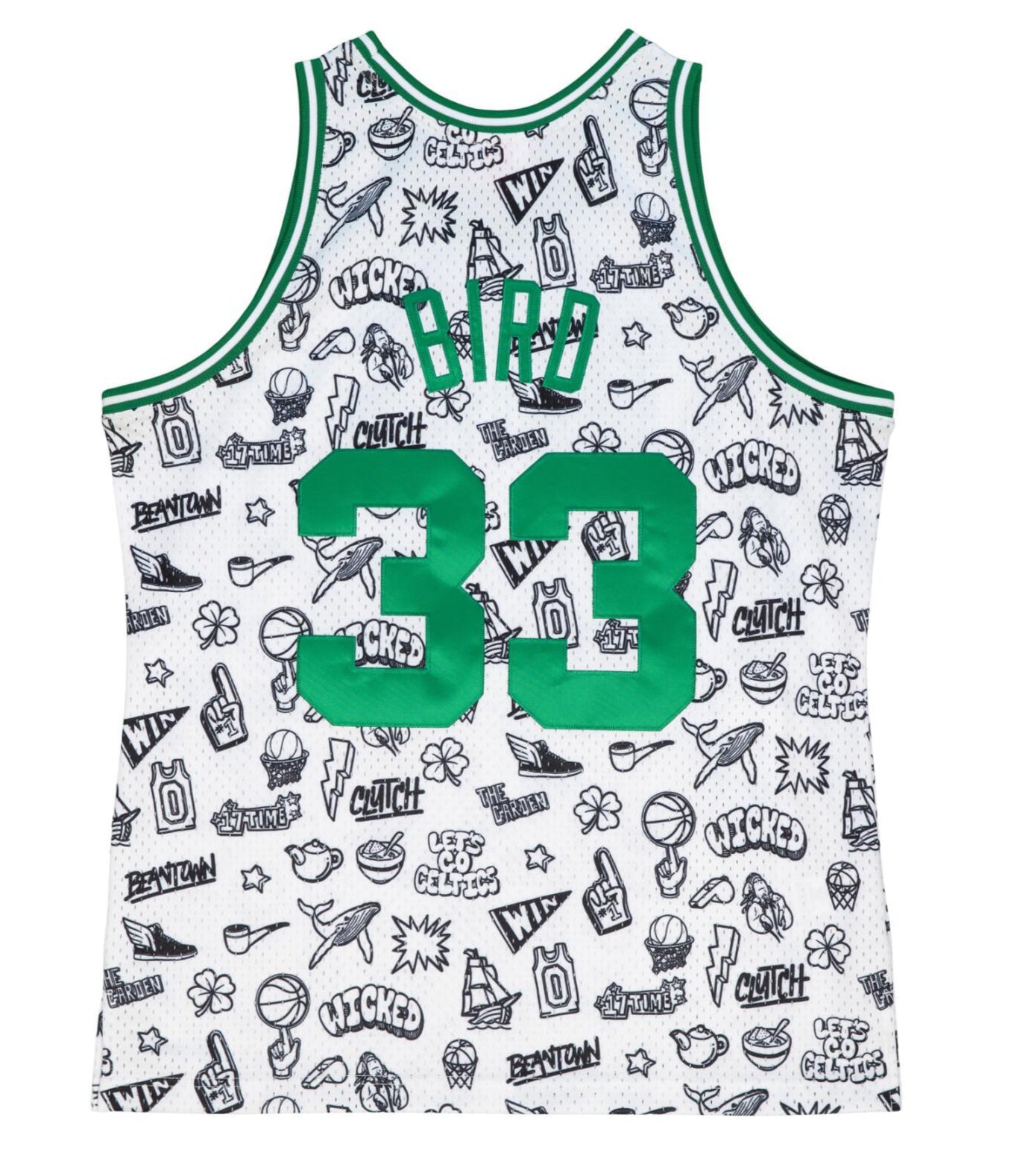 MENS MITCHELL & NESS DOODLE SWINGMAN JERSEY CELTICS 1985 LARRY BIRD
