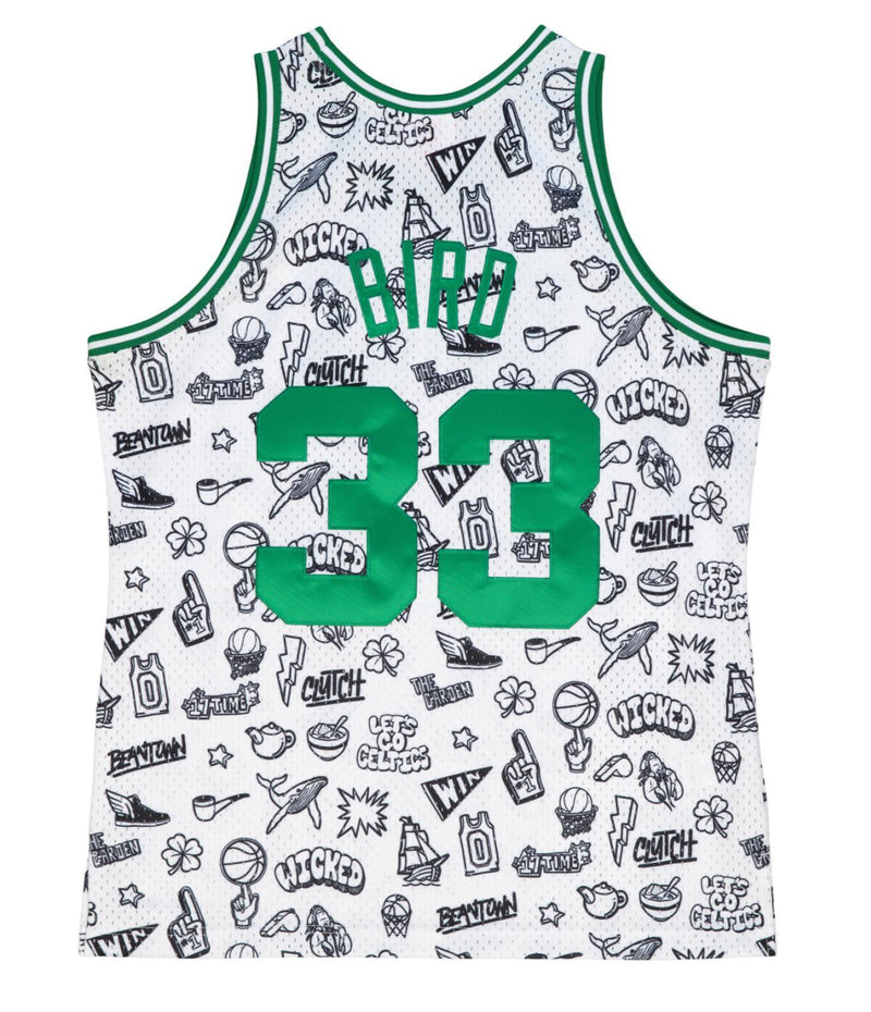 MENS MITCHELL & NESS DOODLE SWINGMAN JERSEY CELTICS 1985 LARRY BIRD