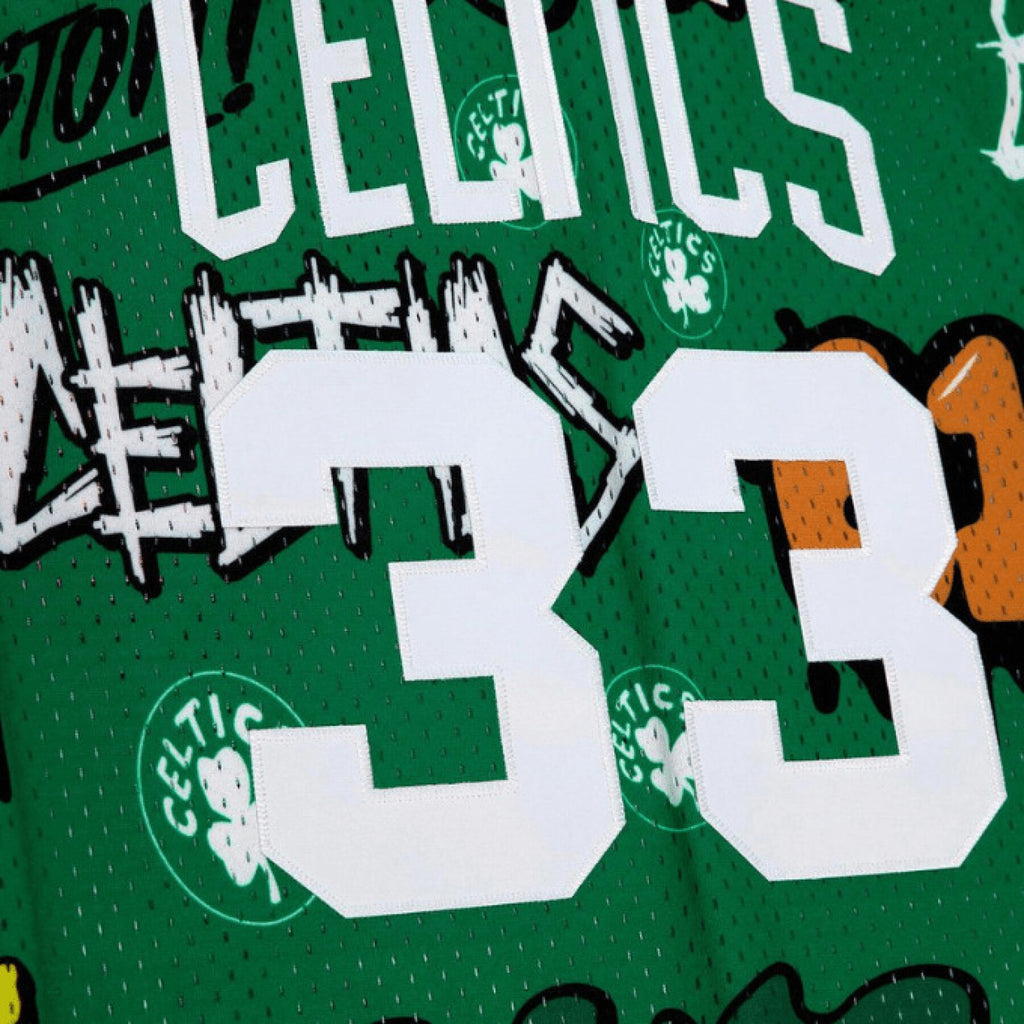 MENS MITCHELL & NESS SLAP STICKER SWINGMAN JERSEY CELTICS 1985 LARRY BIRD