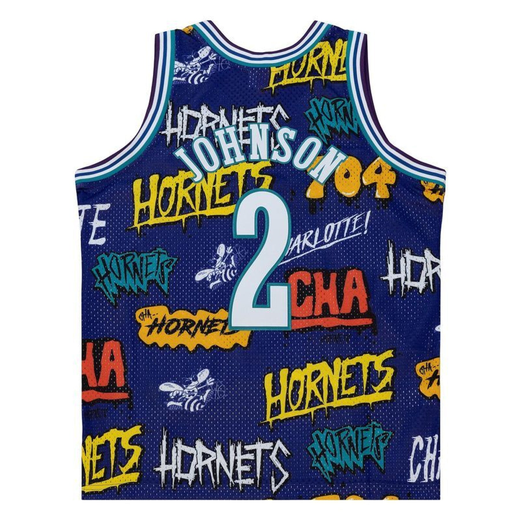 MENS MITCHELL & NESS SLAP STICKER SWINGMAN JERSEY HORNETS 1994 LARRY JOHNSON