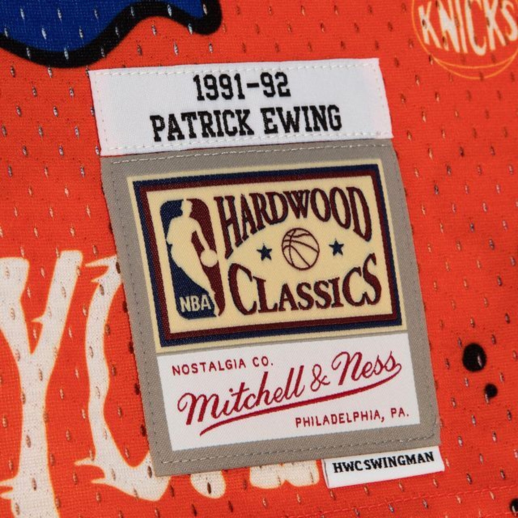 MENS MITCHELL & NESS SLAP STICKER SWINGMAN JERSEY KNICKS 1991 PATRICK EWING