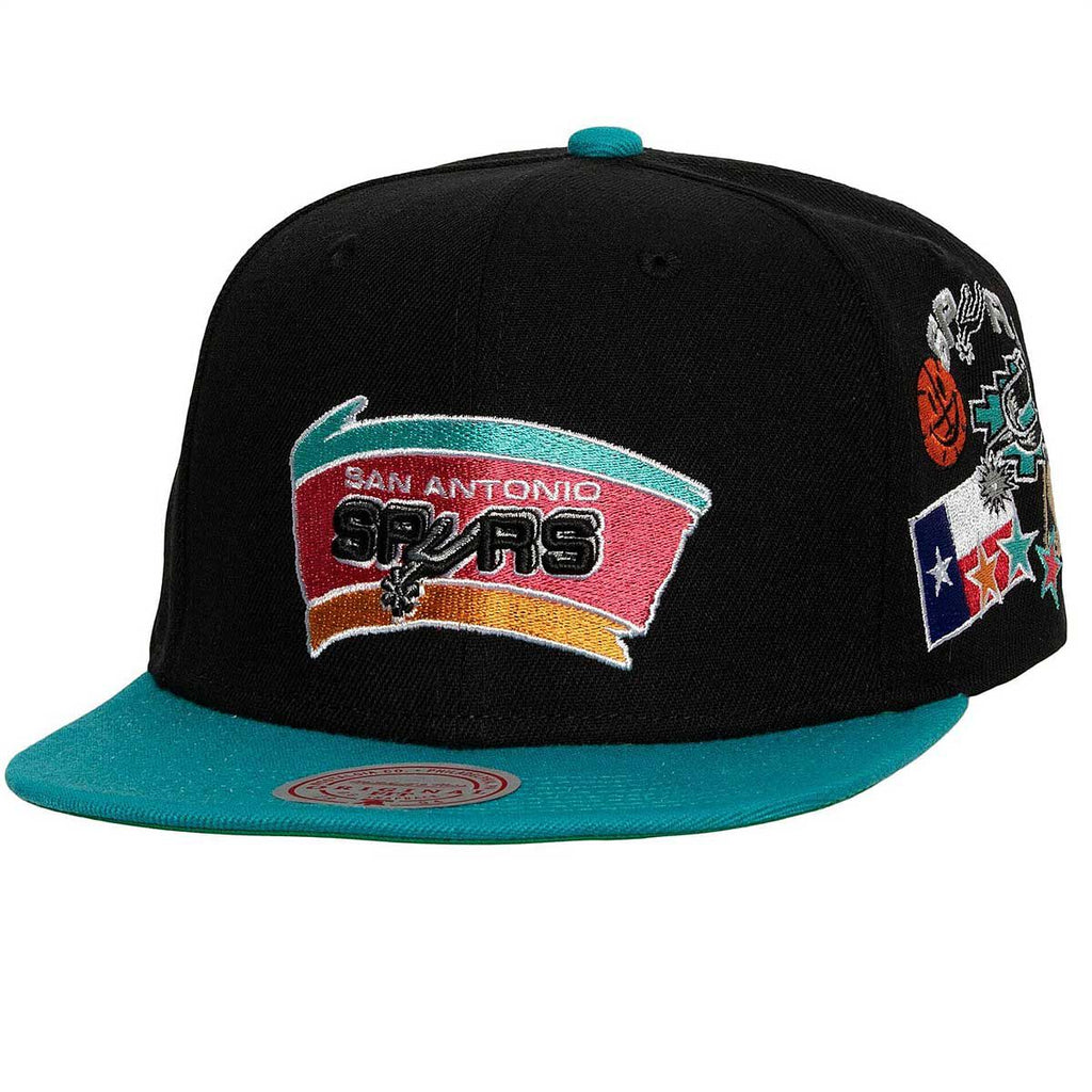 MENS MITCHELL & NESS NBA PATCH OVERLOAD SNAPBACK HWC SPURS - BLACK-TEAL