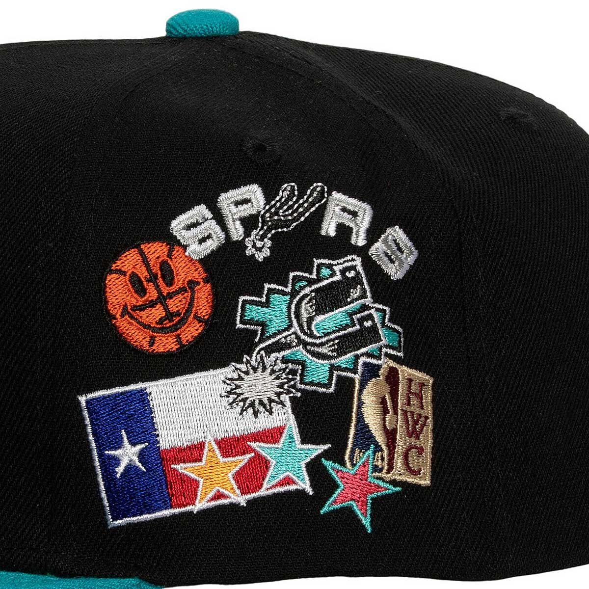 MENS MITCHELL & NESS NBA PATCH OVERLOAD SNAPBACK HWC SPURS - BLACK-TEAL