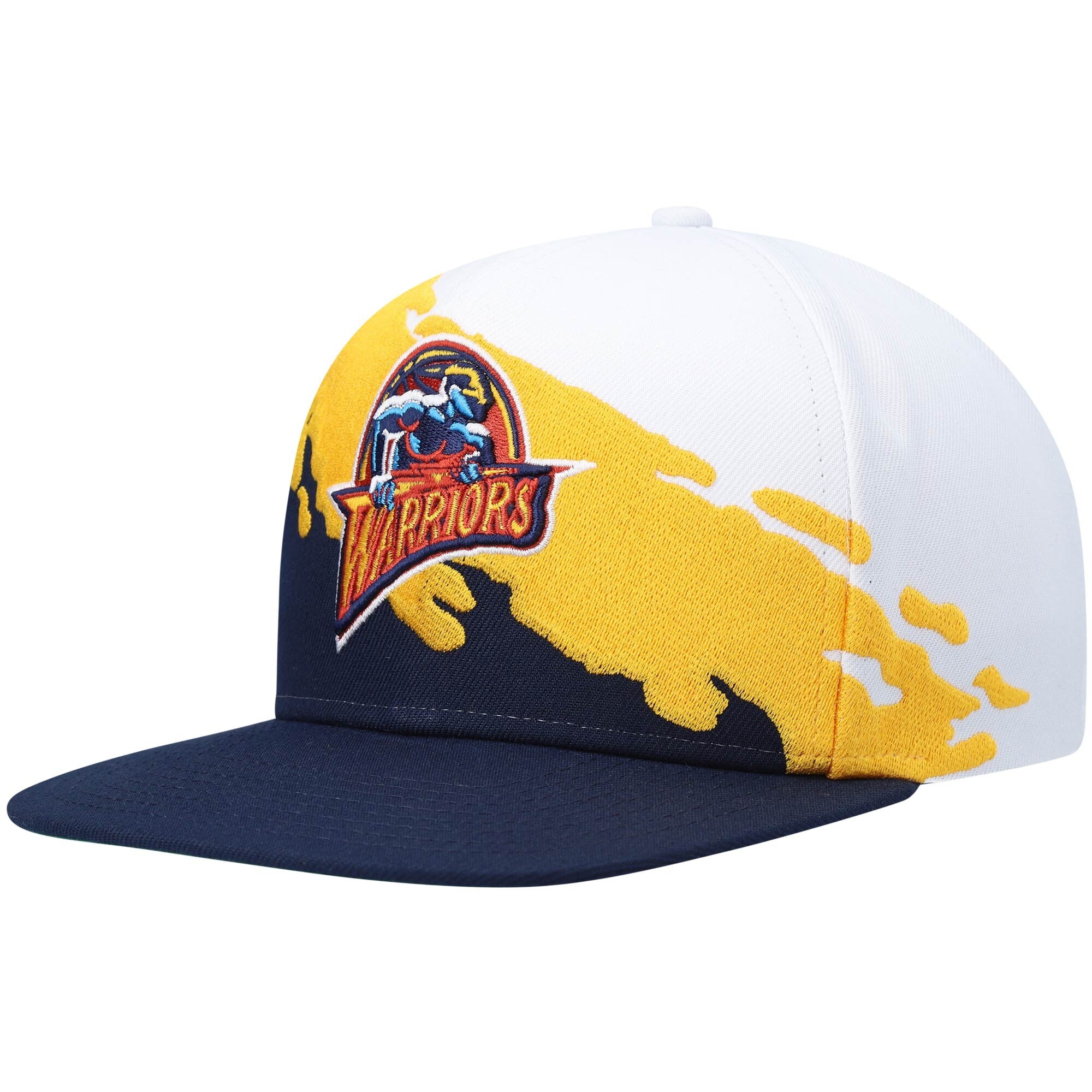 MENS MITCHELL & NESS NBA PAINTBRUSH SNAPBACK HWC WARRIORS - WHITE-NAVY