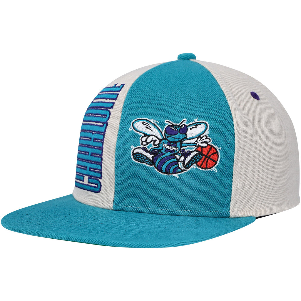 MENS MITCHELL & NESS NBA POP PANEL SNAPBACK HWC HORNETS - OFF WHITE-TEAL