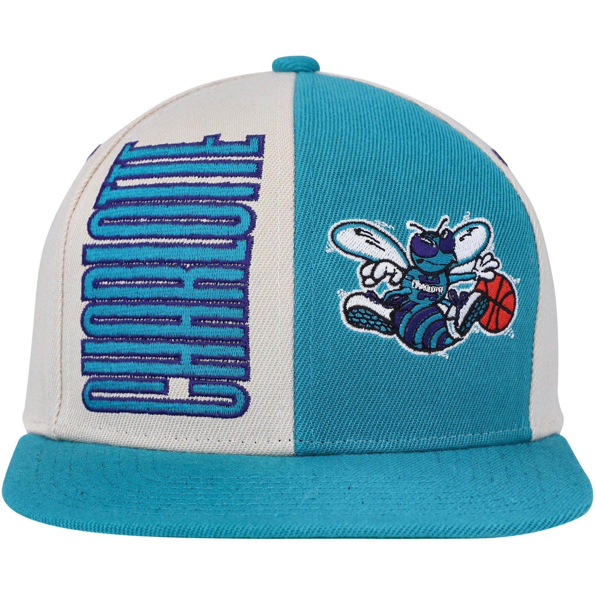 MENS MITCHELL & NESS NBA POP PANEL SNAPBACK HWC HORNETS - OFF WHITE-TEAL