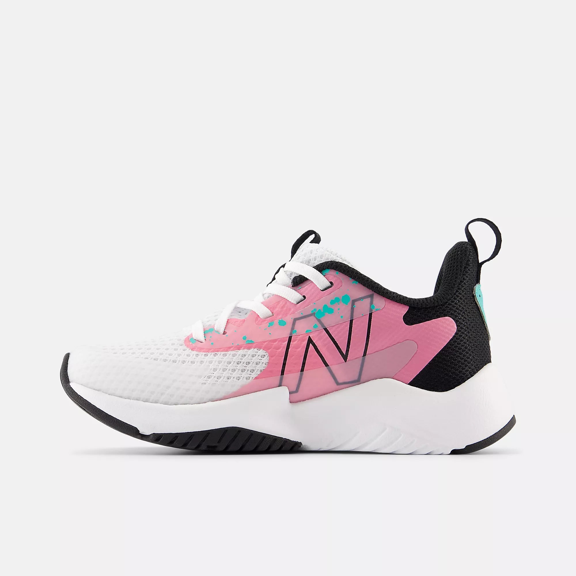 [PKRAVFP2] PRESCHOOL NEW BALANCE RAVE RUN V2 (PS) 'WHITE PINK PAINT SPLATTER'