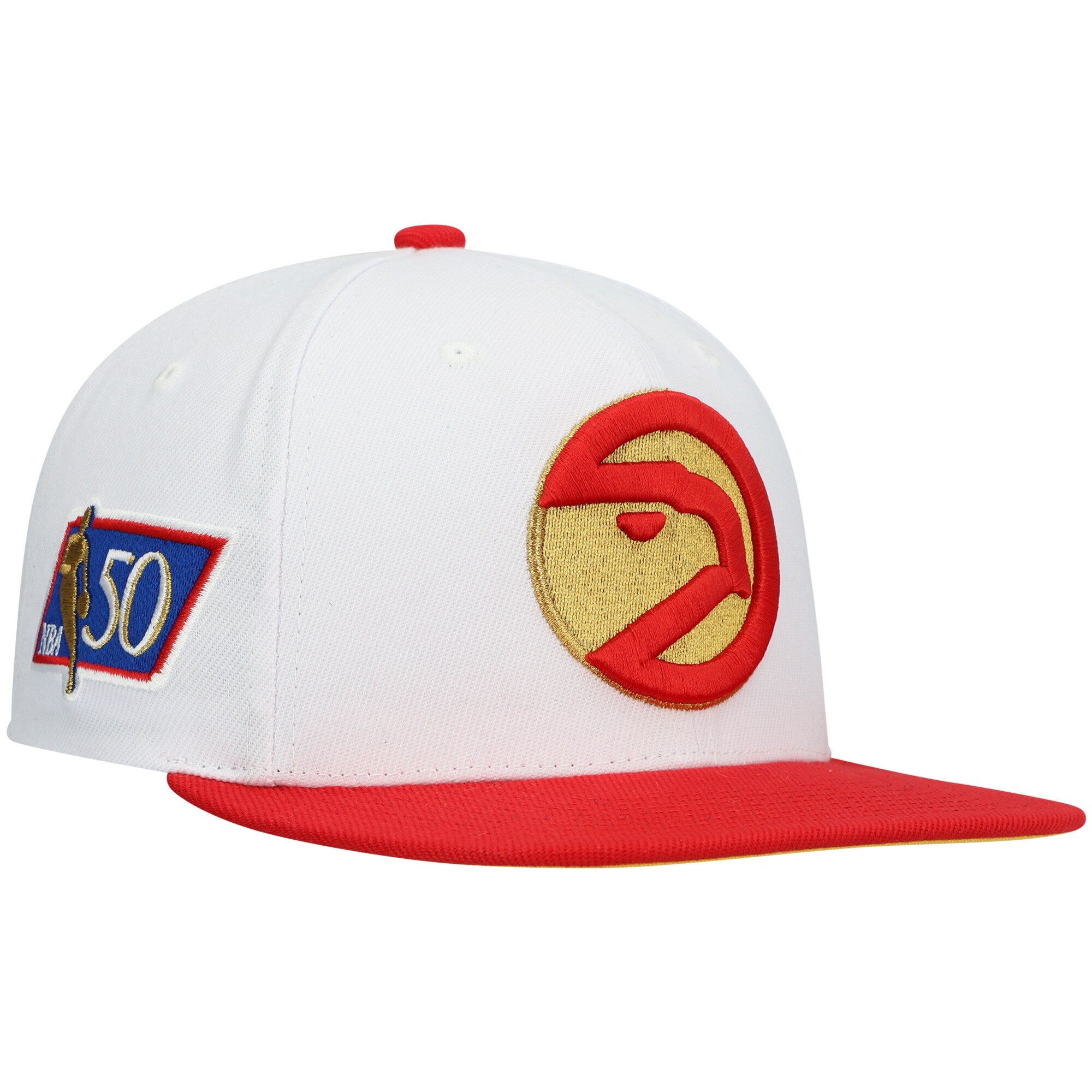 MENS MITCHELL & NESS NBA 50TH ANNI SNAPBACK HWC HAWKS - WHITE-RED