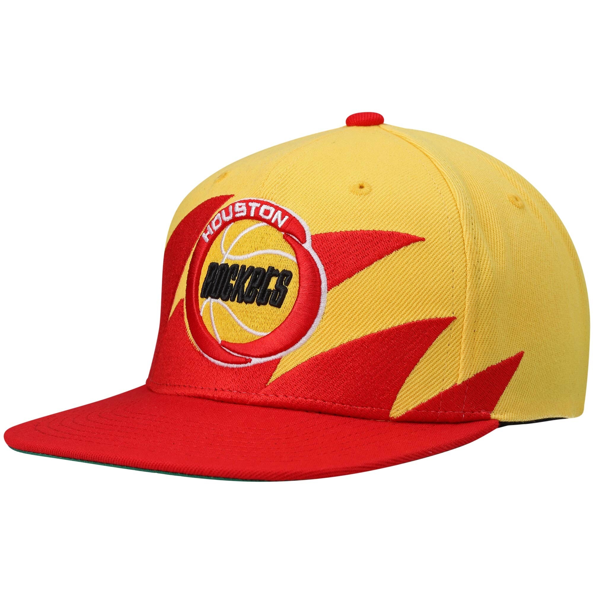 MENS MITCHELL & NESS NBA SHARKTOOTH SNAPBACK HWC ROCKETS - GOLD-RED