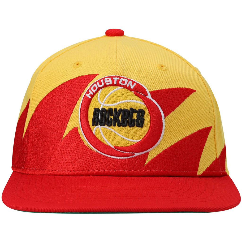 MENS MITCHELL & NESS NBA SHARKTOOTH SNAPBACK HWC ROCKETS - GOLD-RED