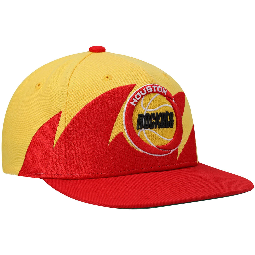 MENS MITCHELL & NESS NBA SHARKTOOTH SNAPBACK HWC ROCKETS - GOLD-RED
