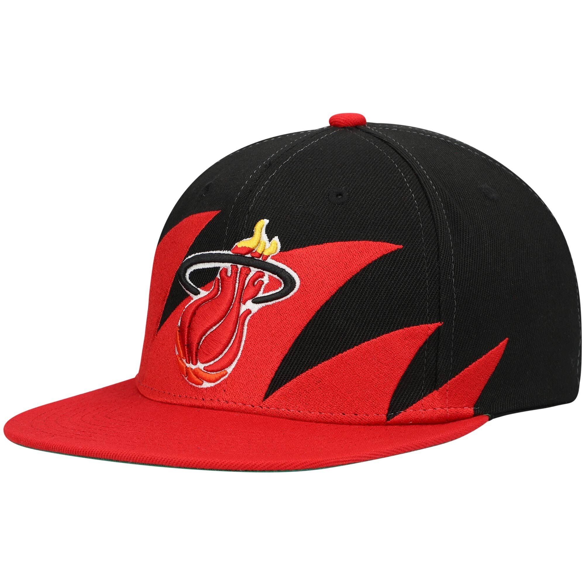 MENS MITCHELL & NESS NBA SHARKTOOTH SNAPBACK HWC HEAT - BLACK-RED