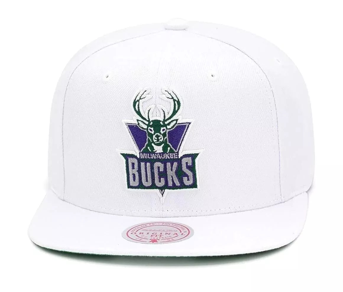 MENS MITCHELL & NESS NBA CORE BASIC SNAPBACK HWC BUCKS - WHITE
