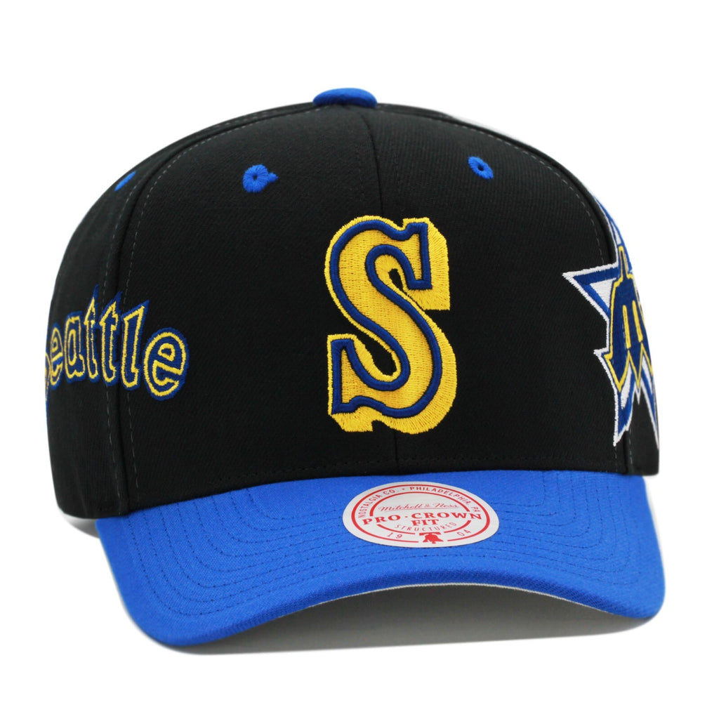 MENS MITCHELL & NESS MLB OVERBITE PRO SNAPBACK COOP MARINERS