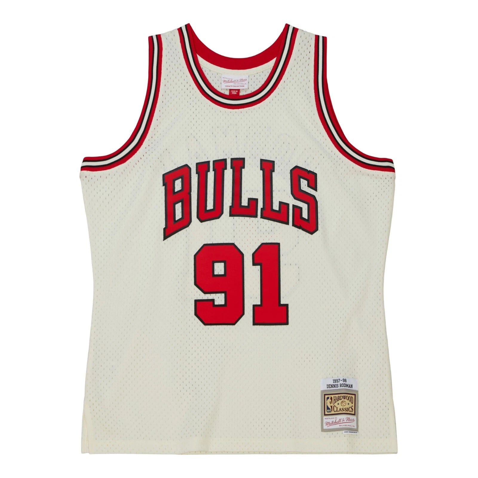 MENS MITCHELL & NESS CREAM TEAM COLOR SWINGMAN JERSEY BULLS 1997 DENNIS RODMAN