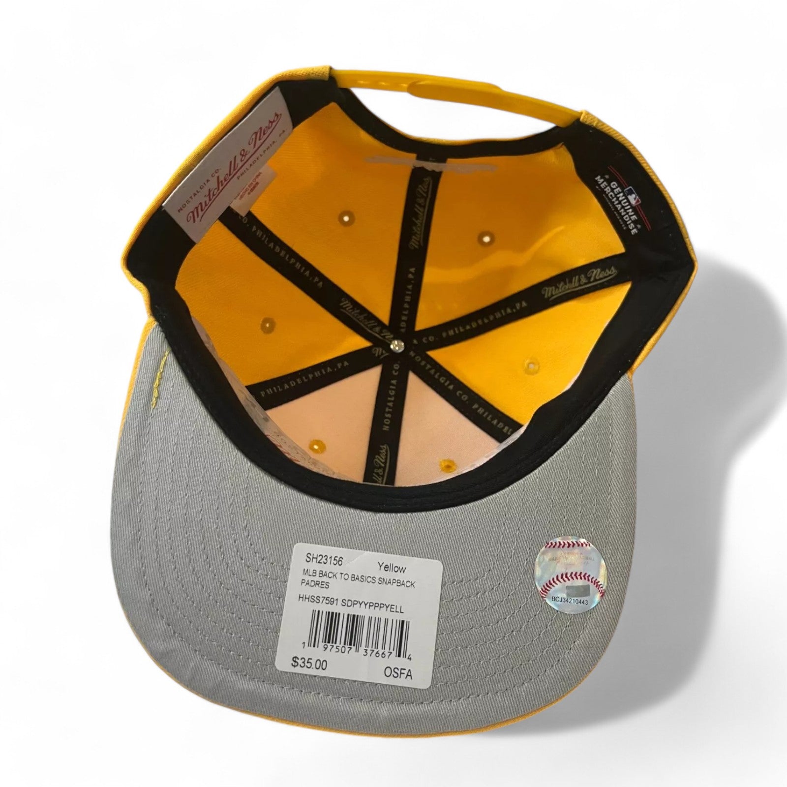 MENS MITCHELL & NESS MLB BACK TO BASICS SNAPBACK PADRES - YELLOW