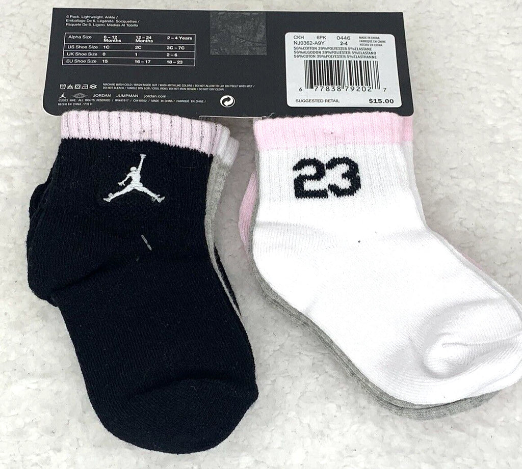 [NJ3062-A9Y] TODDLERS AIR JORDAN 6 PACK ANKLE SOCKS 12/24 MONTH