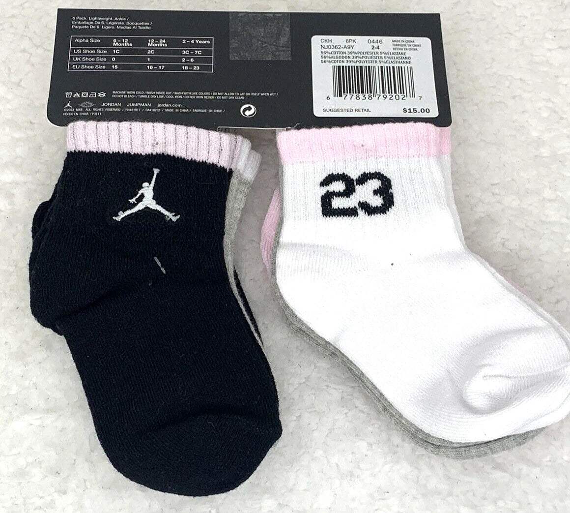 [NJ3062-A9Y] TODDLERS AIR JORDAN 6 PACK ANKLE SOCKS 12/24 MONTH