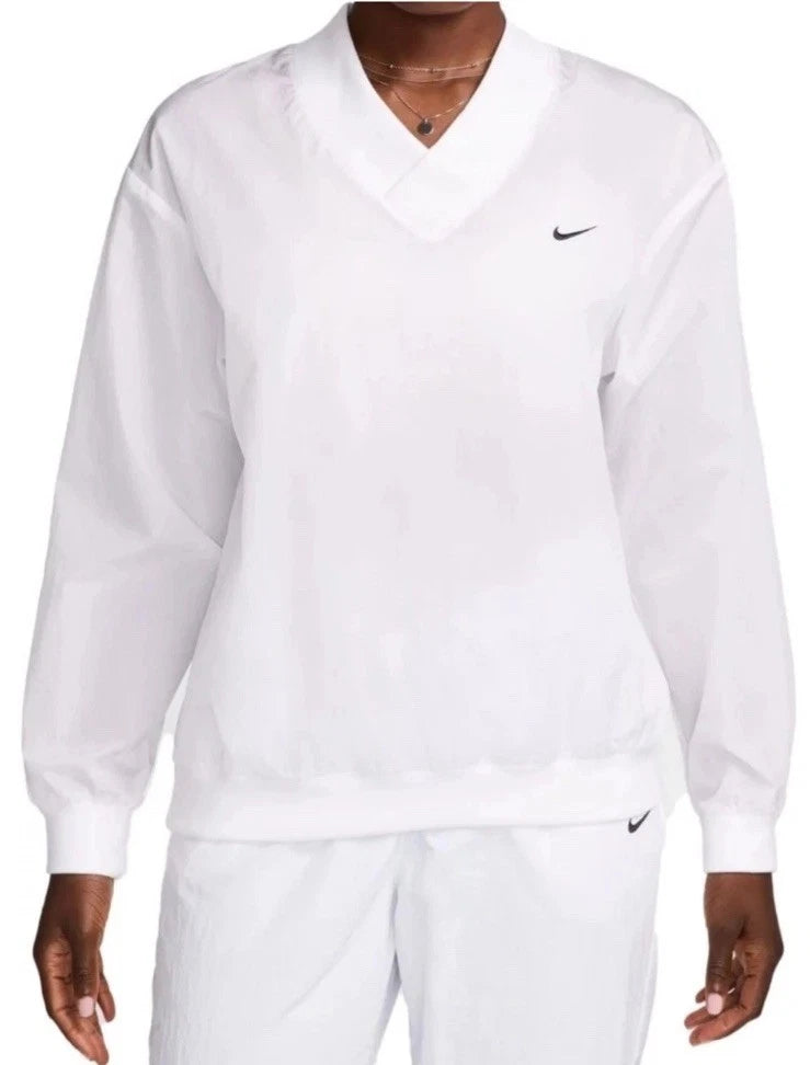 [FV7649-100] WOMENS NIKE SPORTSWEAR ESSENTIAL LOOSE UV WOVEN LS V-NECK