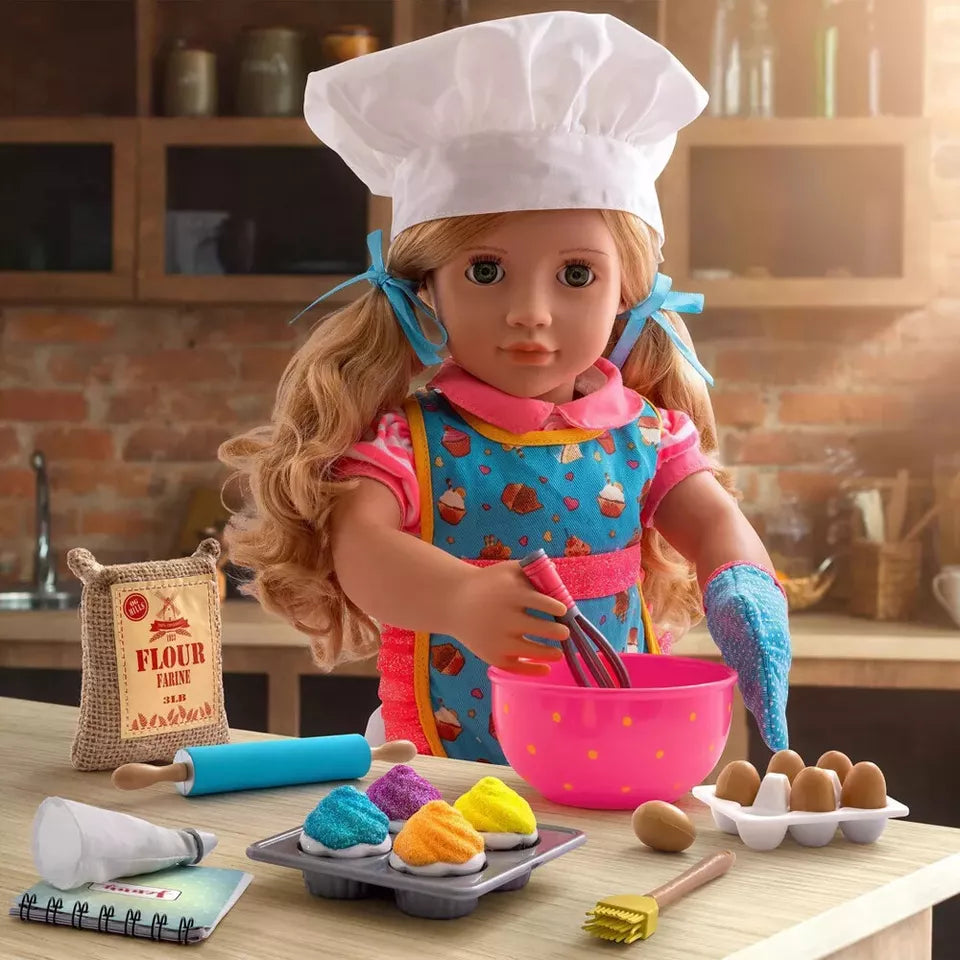 [113988] Our Generation 18" Posable Cooking Doll Jenny with Gourmet Kitchen Playset & Storybook (Red)