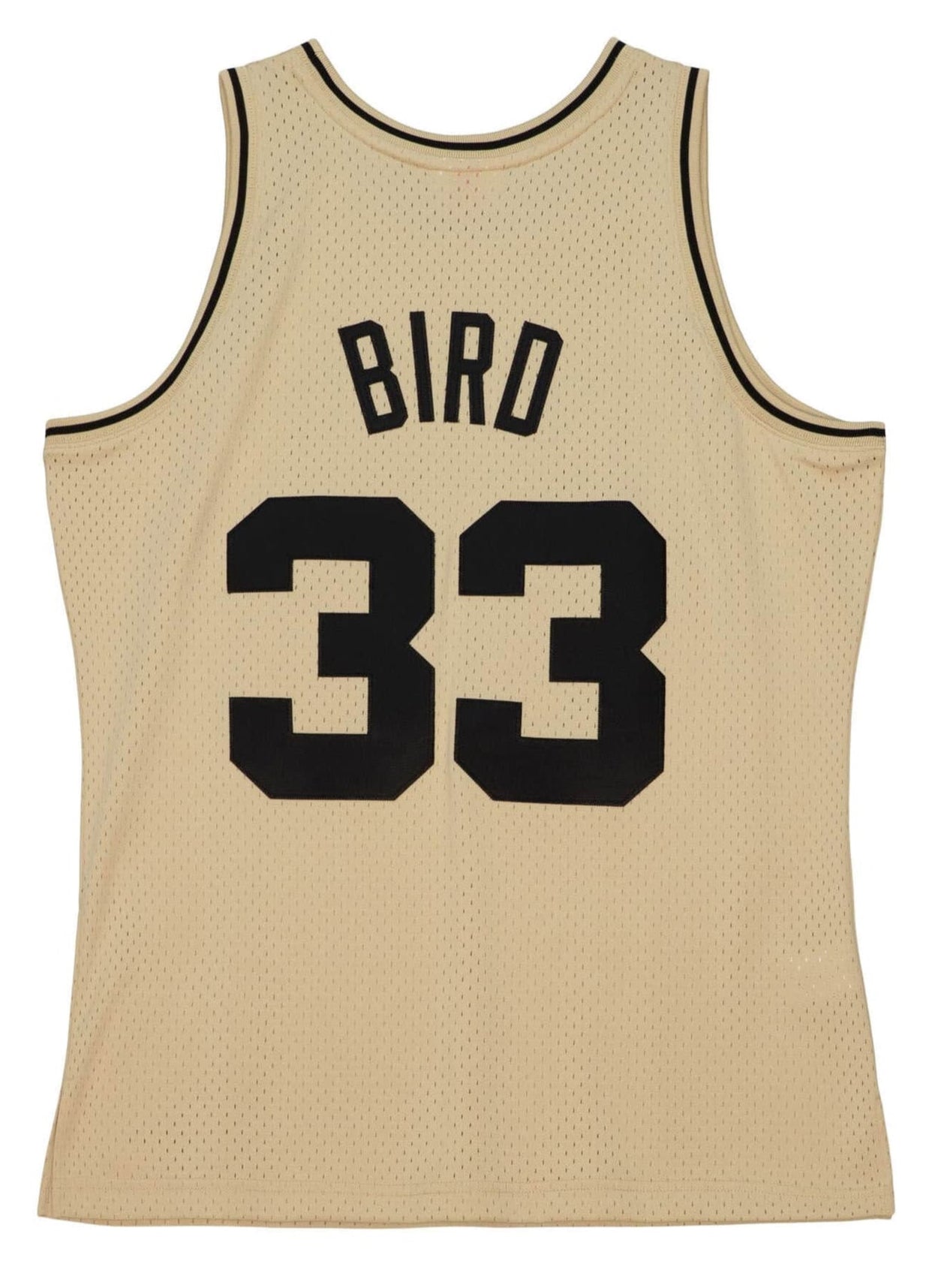 MENS MITCHELL & NESS KHAKI BLACK SWINGMAN JERSEY CELTICS 1985 LARRY BIRD