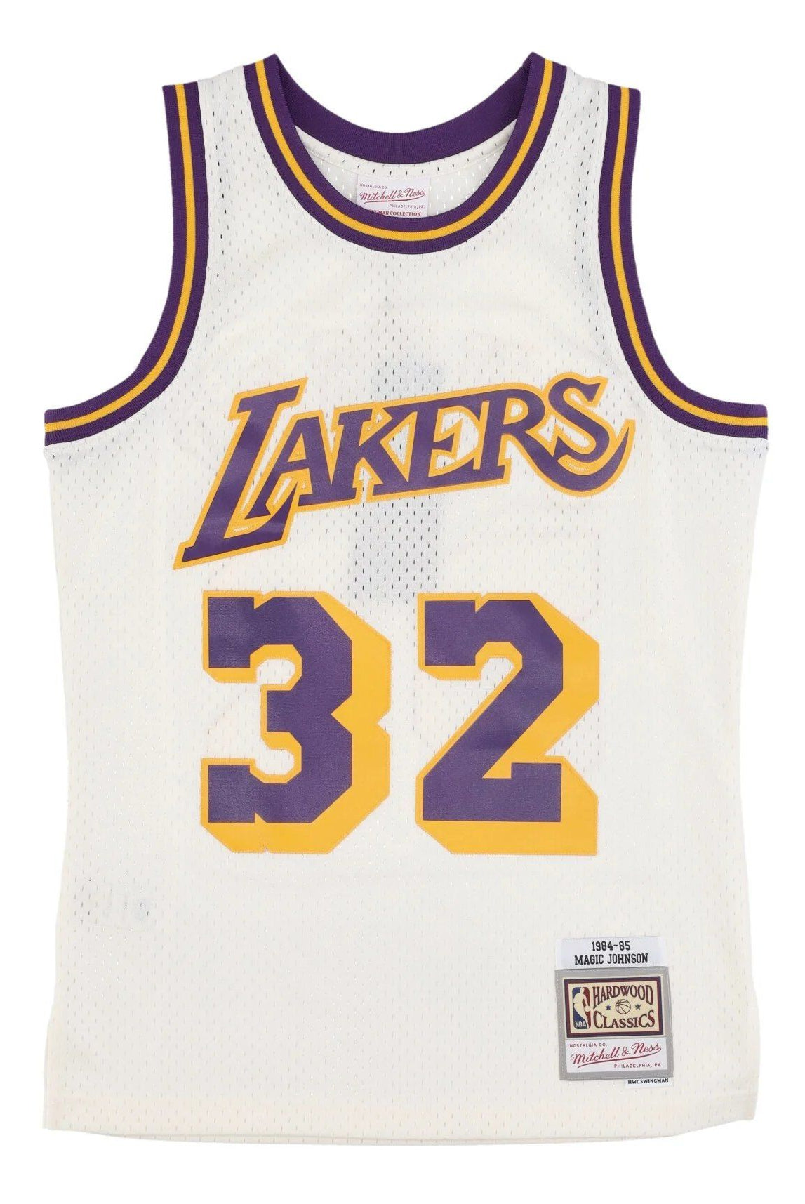 MENS MITCHELL & NESS CREAM TEAM COLOR SWINGMAN JERSEY LAKERS 1984 MAGIC JOHNSON