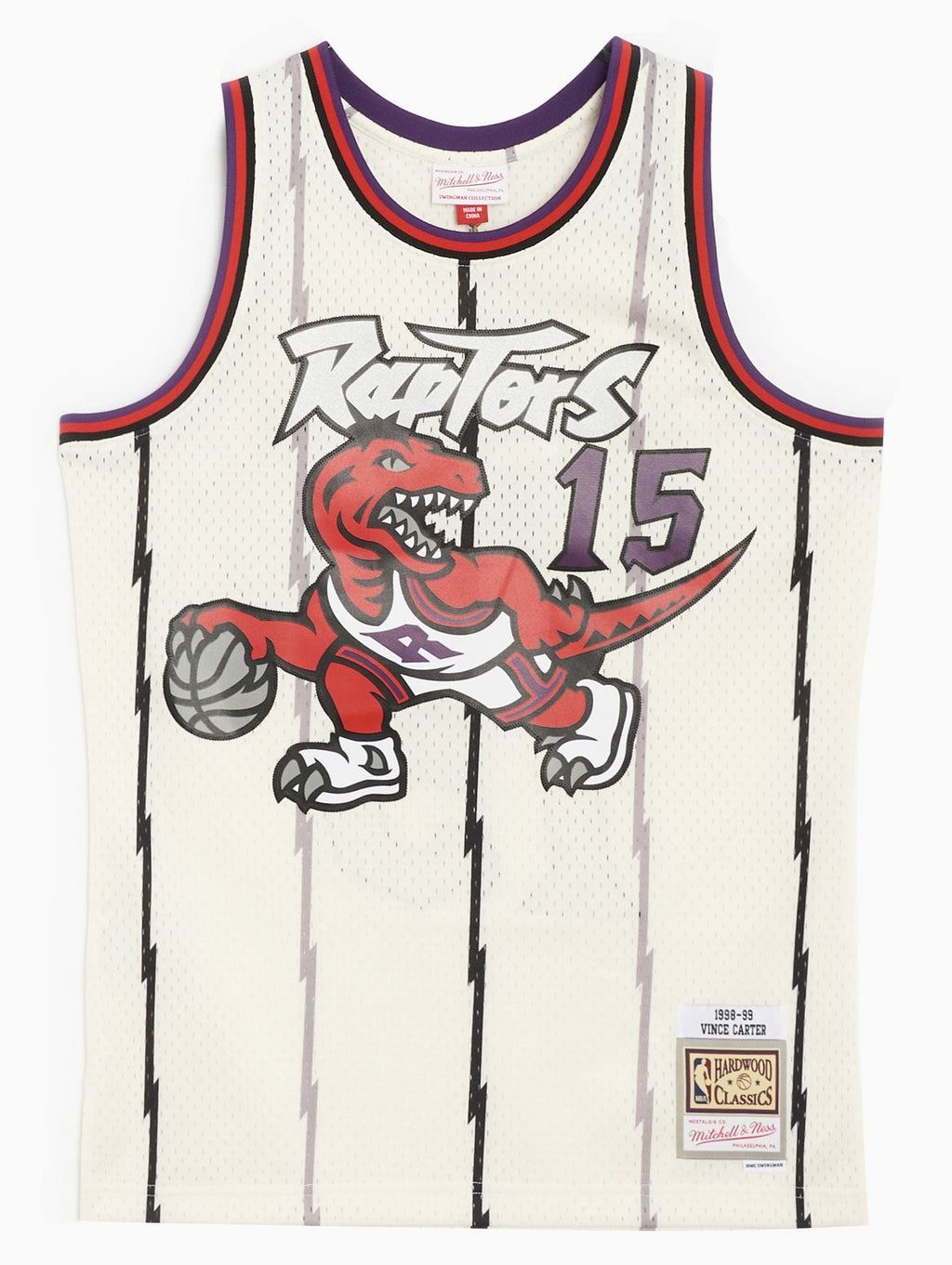 MENS MITCHELL & NESS CREAM TEAM COLOR SWINGMAN JERSEY RAPTORS 1998 VINCE CARTER