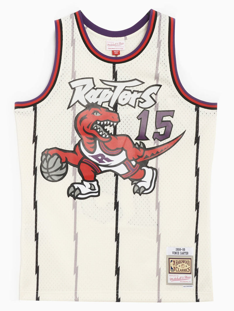 MENS MITCHELL & NESS CREAM TEAM COLOR SWINGMAN JERSEY RAPTORS 1998 VINCE CARTER