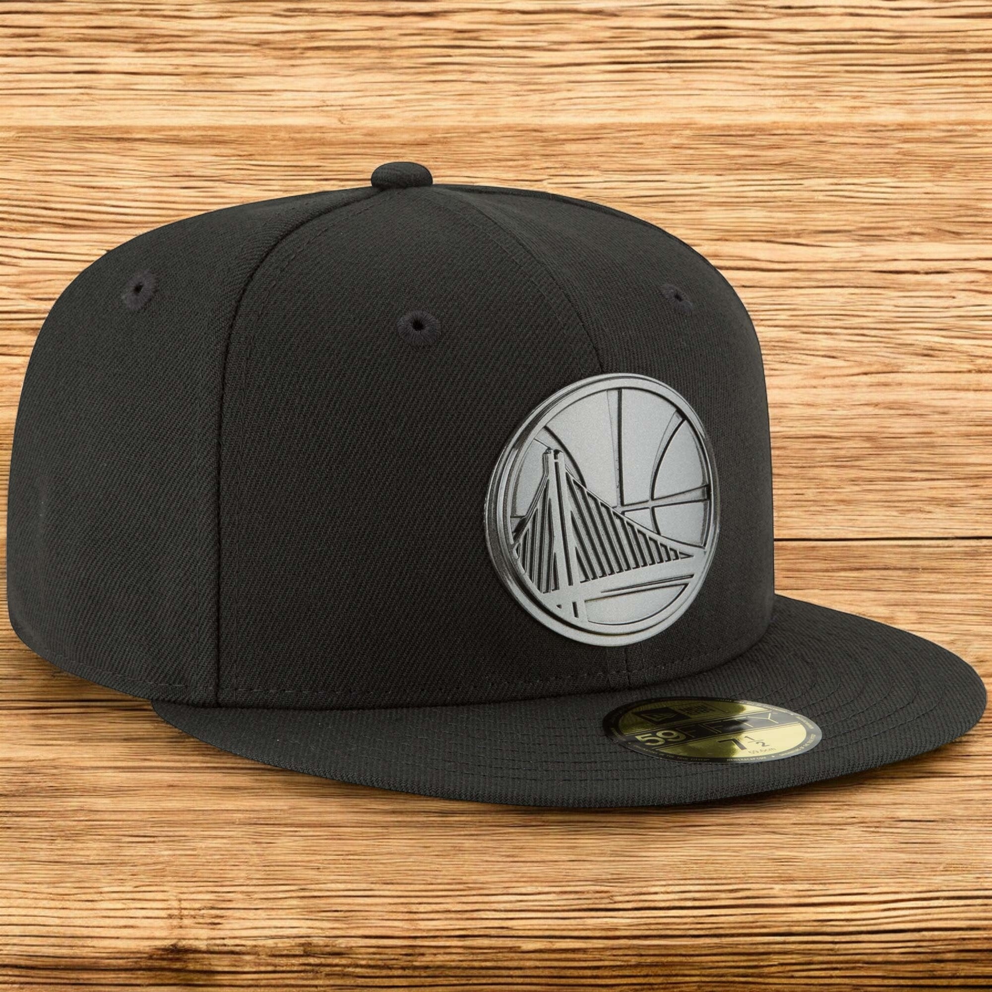 [11575589] Mens New Era NBA GS WARRIORS LOGO SLEEKED FINISH 5950 FITTED - BLACK