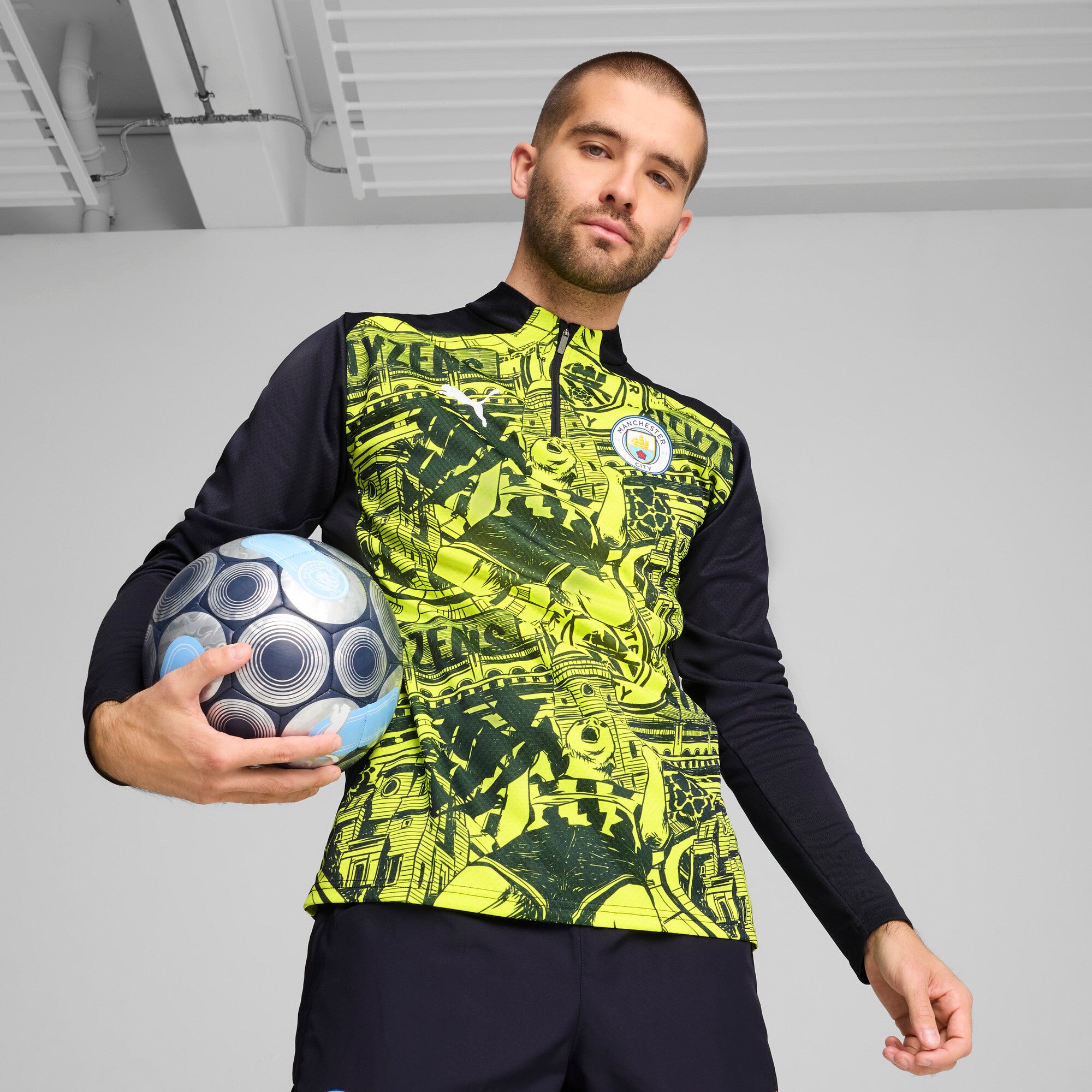 [777579-14] Mens Puma MCFC PREMATCH 1/4 ZIP TOP