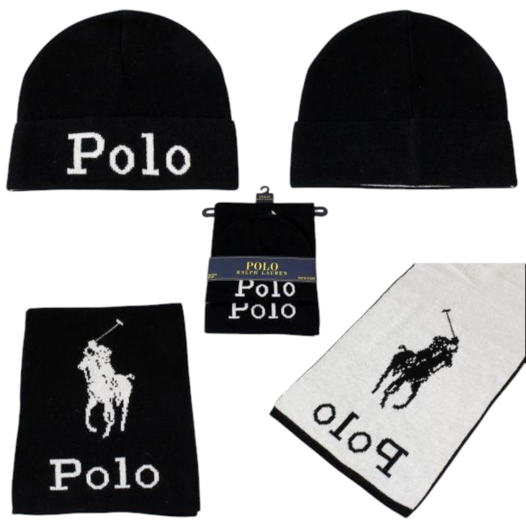 [PC0449-001] ADULT POLO RALPH LAUREN JACQUARD STACKED PONY SET (SCARF & BEANIE)