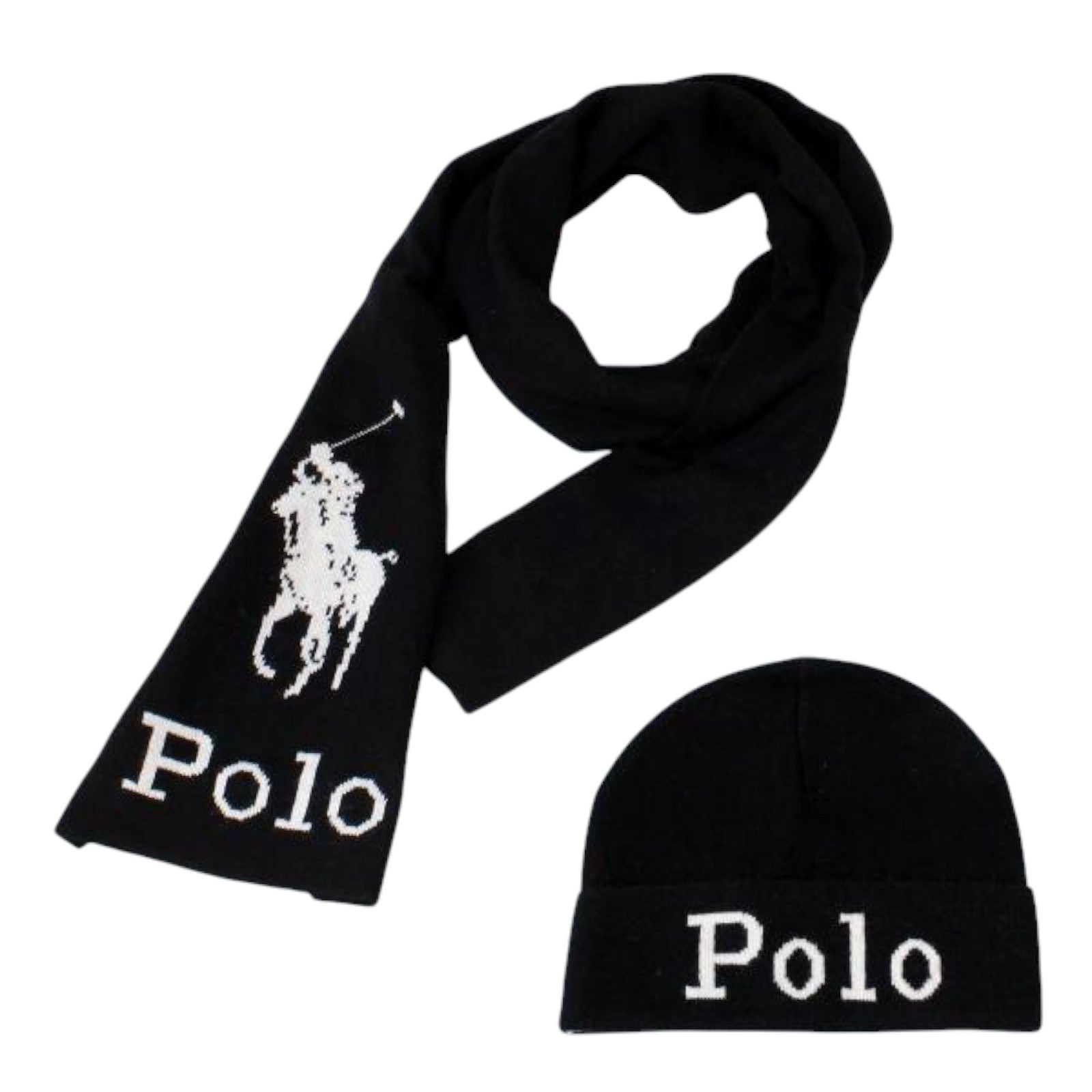 [PC0449-001] ADULT POLO RALPH LAUREN JACQUARD STACKED PONY SET (SCARF & BEANIE)