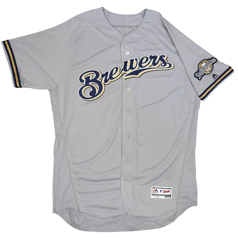 Mens MLB Milwaukee Brewers Authentic On Field Flex Base Jersey - Road Gray