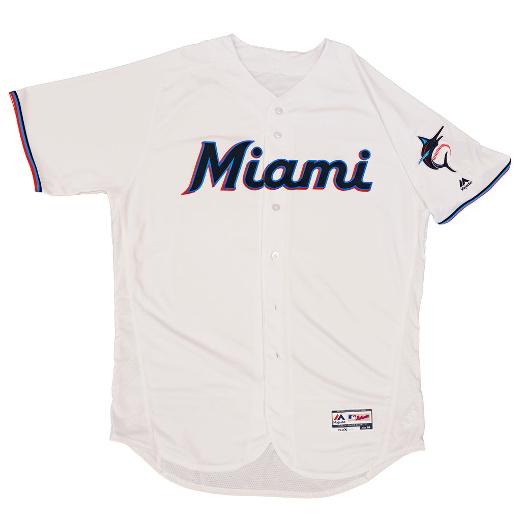 Mens MLB Miami Marlins Authentic On Field Flex Base Jersey - Home White