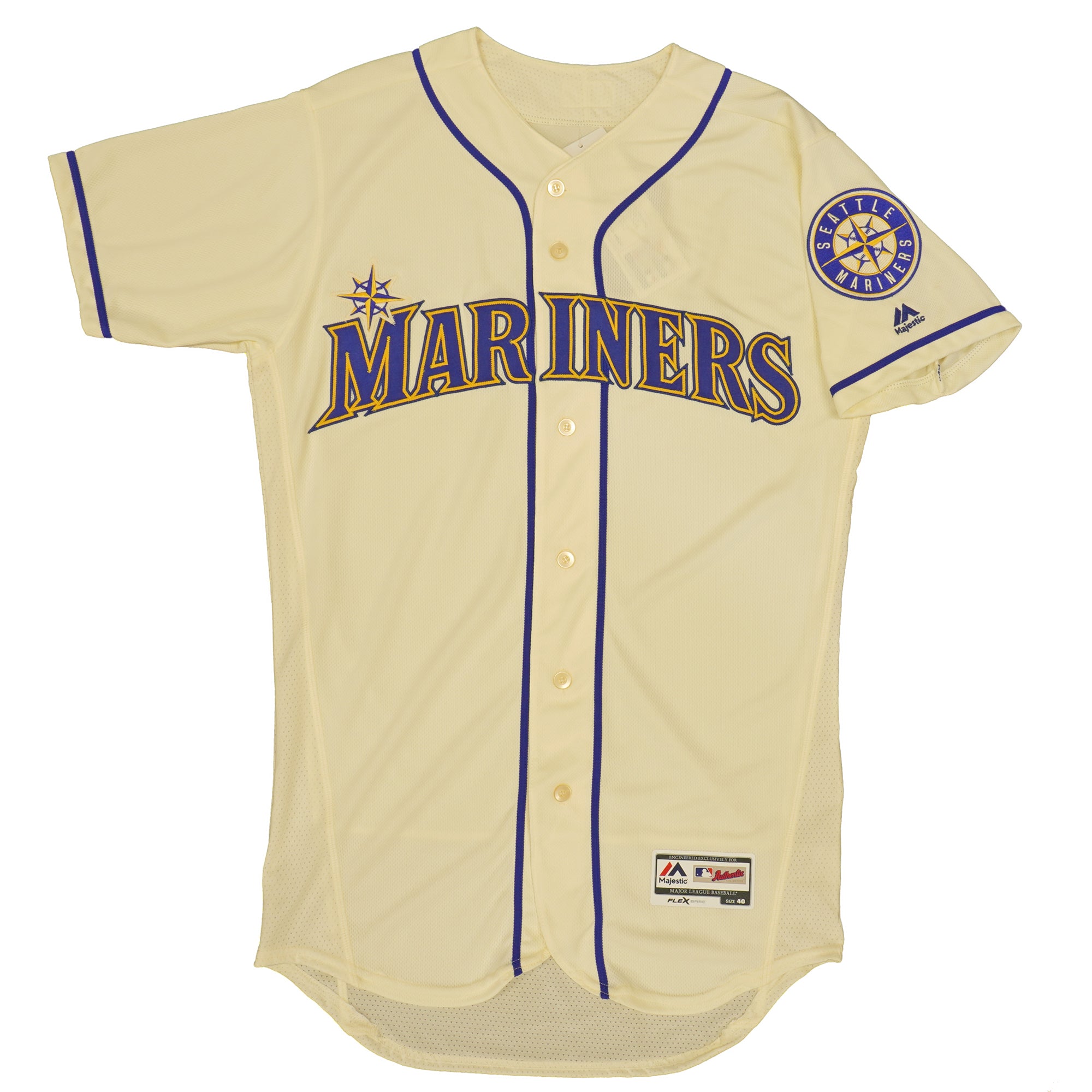 Mens MLB Seattle Mariners Authentic On Field Flex Base Jersey - Cream Alternate