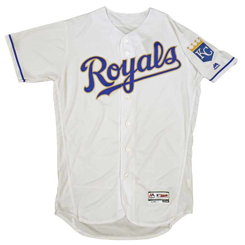 Mens MLB Kansas City Royals Authentic On Field Flex Base Jersey -Home White/Gold