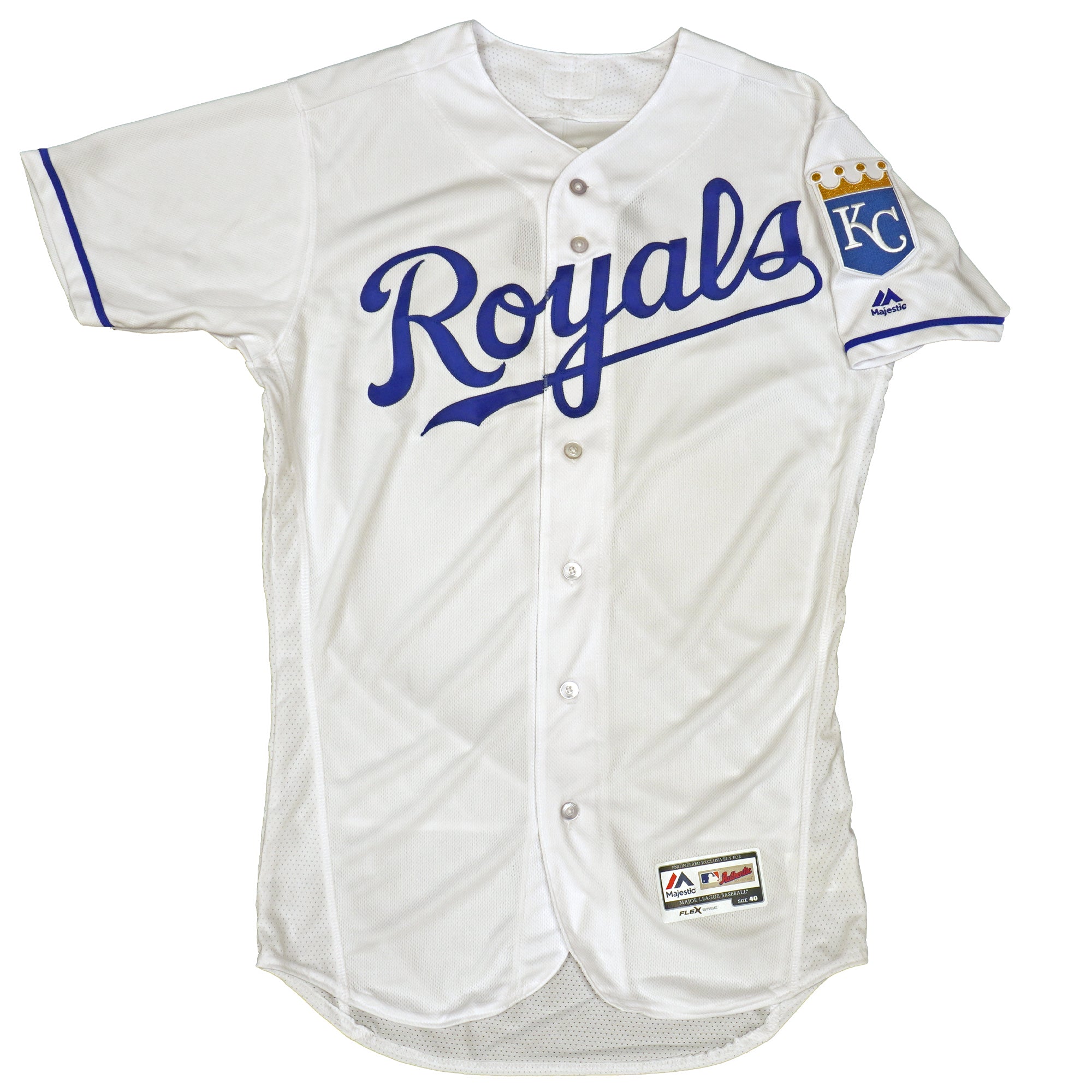 Mens MLB Kansas City Royals Authentic On Field Flex Base Jersey -Home White/Blue