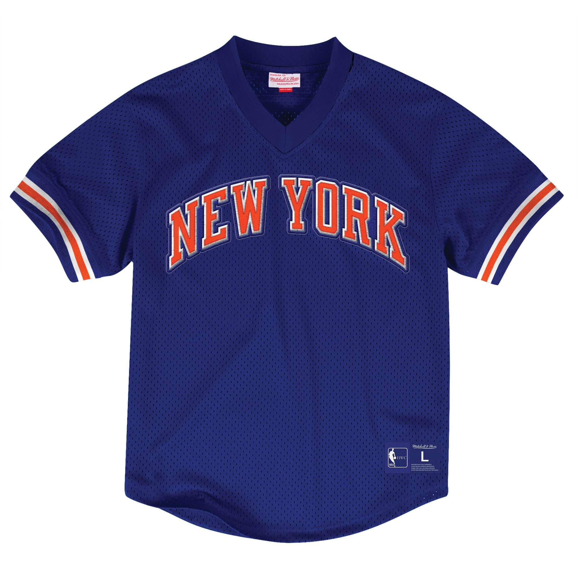 [800T318ANYKIH] Mens Mitchell & Ness NBA Mesh V-Neck w/ Satin New York Knicks