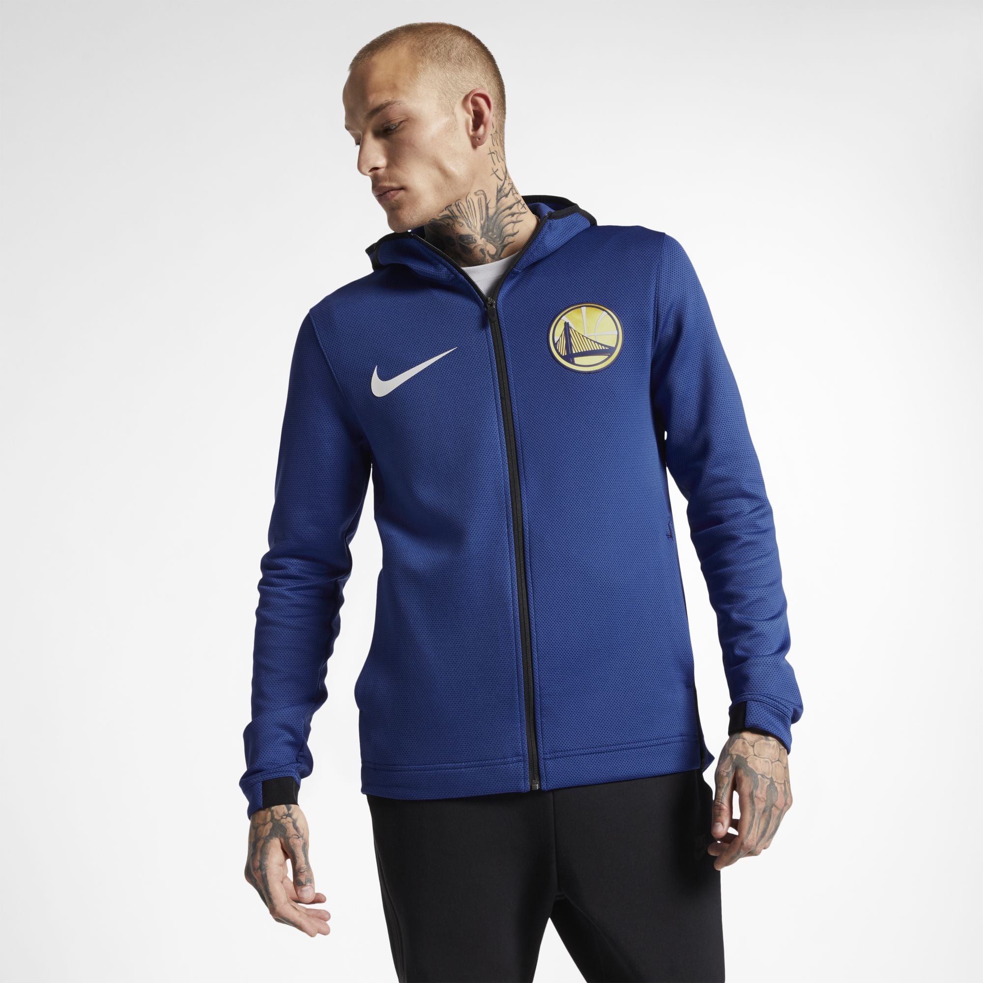 [940128-495] Mens Nike NBA Golden State Warriors Showtime Therma Flex Full-Zip Hoodie