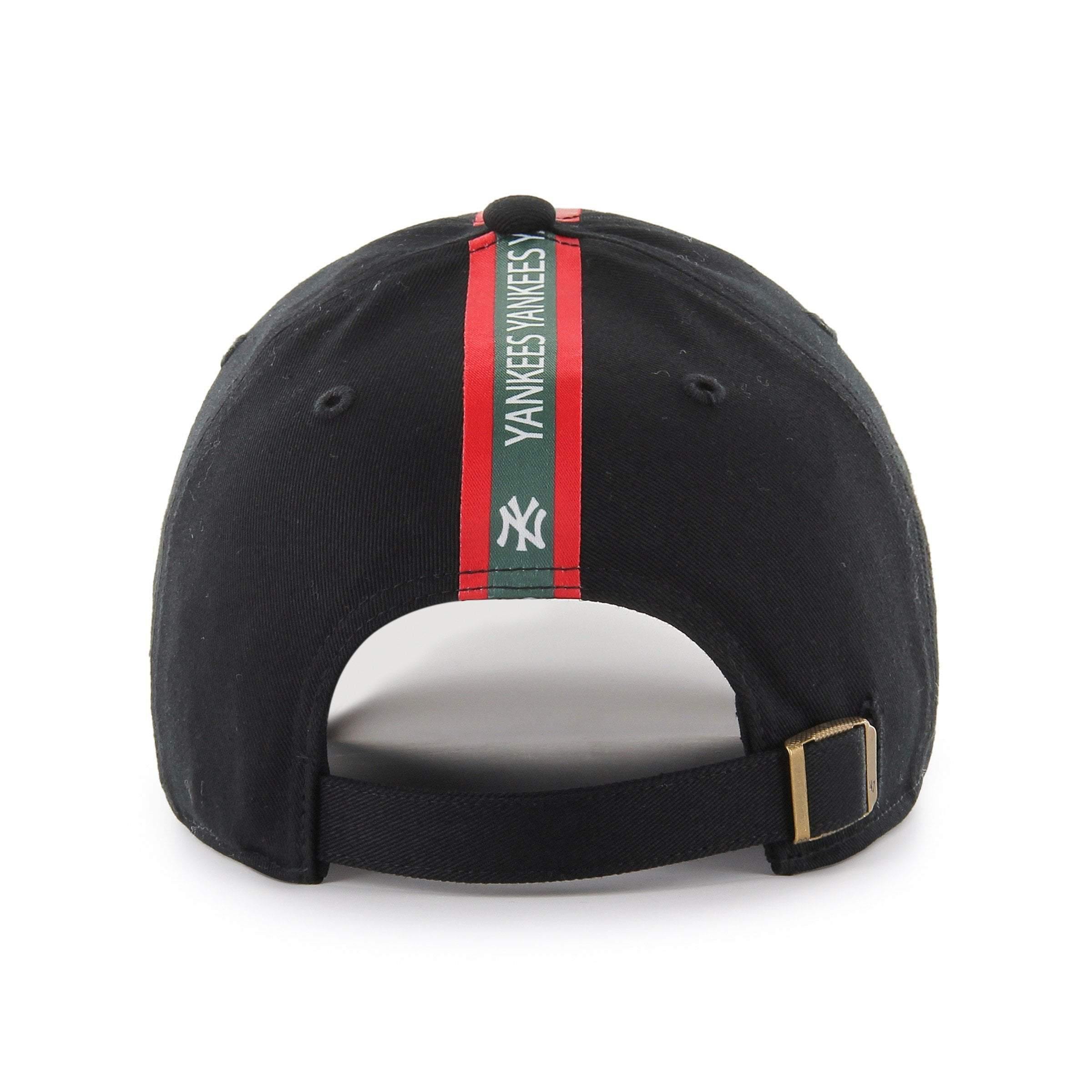 Mens 47 Brand NY Yankees Triple Stripe Clean Up Strapback - Black/Green/Red - sneakAR