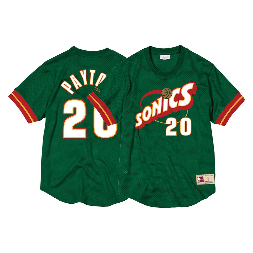 Mens Mitchell & Ness NBA Name & Number Mesh Crewneck Gary Payton Supersonics