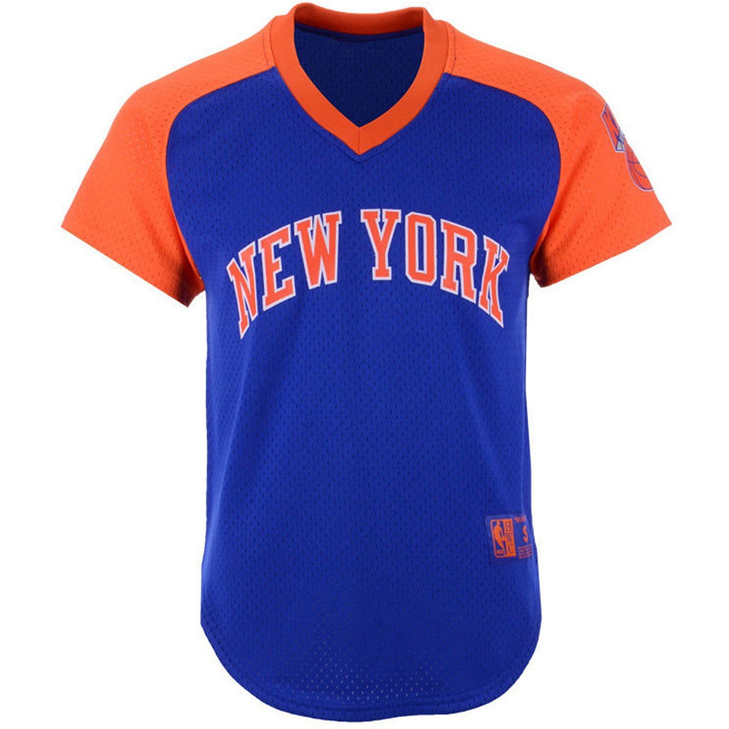 [BA87OQ-NYK-B-JY5] Mens Mitchell & Ness NBA Final Seconds Mesh V-Neck Knicks