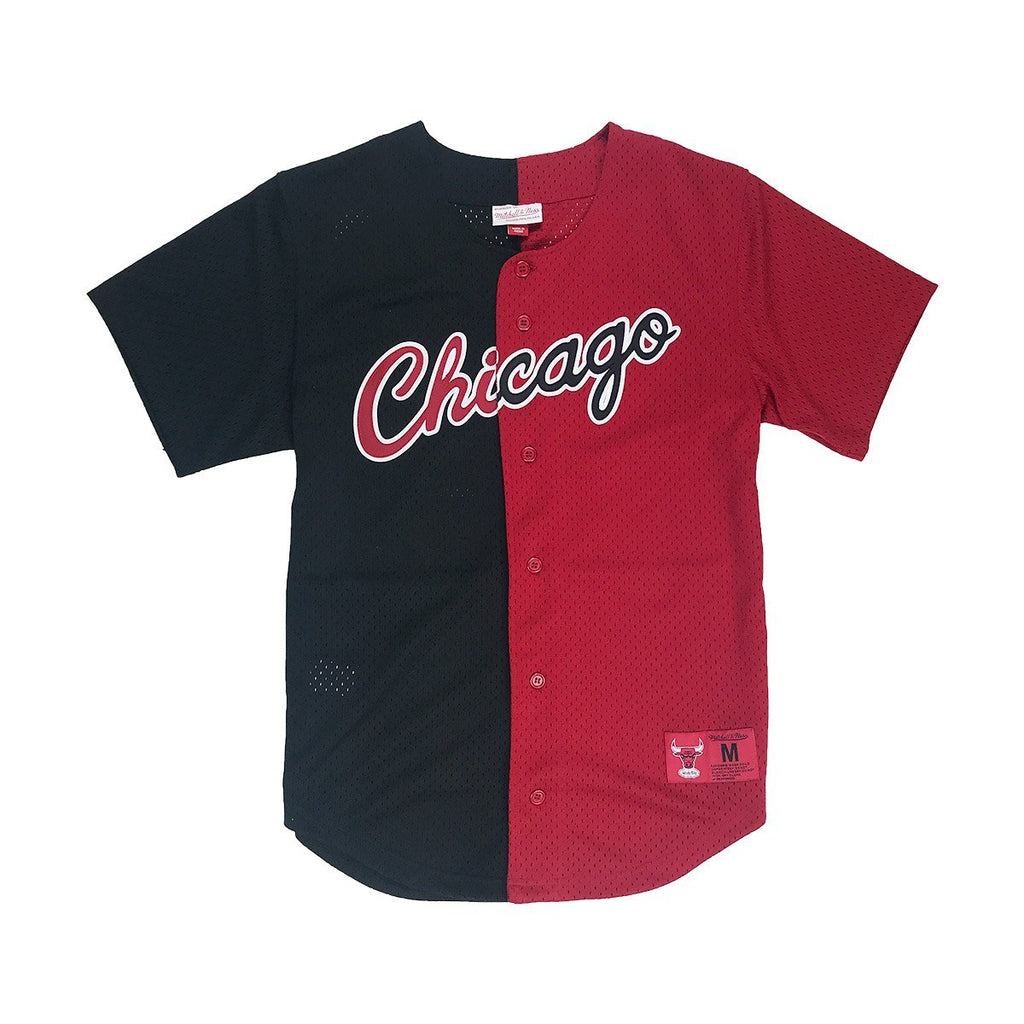 [BA88XI-CBU-K-HEW] Mens Mitchell & Ness NBA Split Color Mesh Button Front Bulls