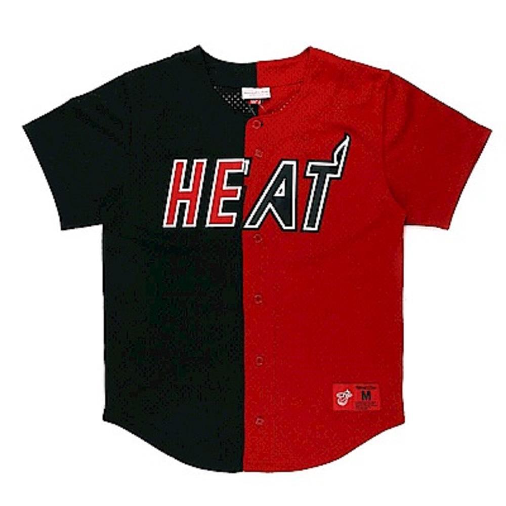 [BA88XN-MHE-K-HF1] Mens Mitchell & Ness NBA Split Color Mesh Button Front Heat