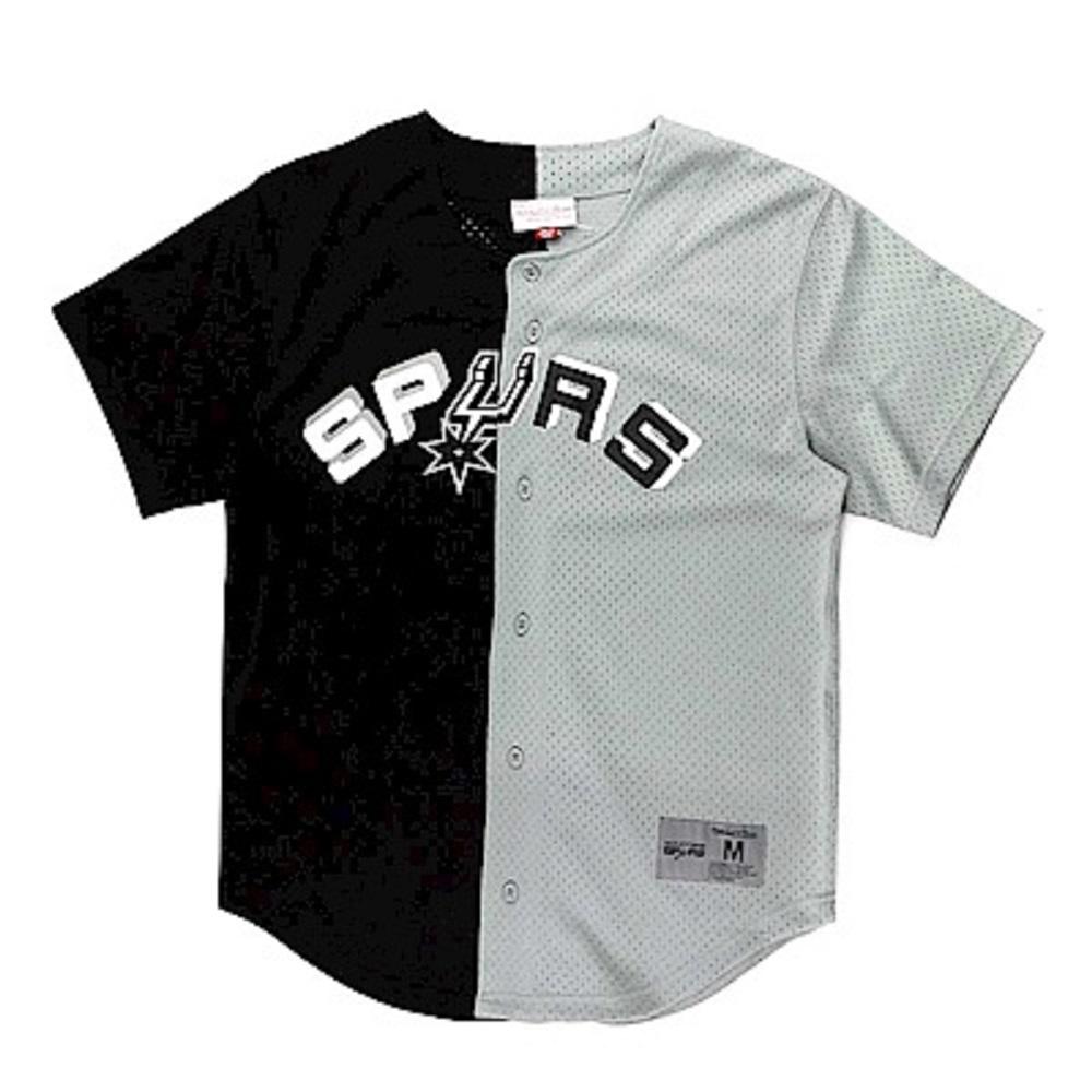 [BA88XR-SAS-K-HF5] Mens Mitchell & Ness NBA Split Color Mesh Button Front Spurs