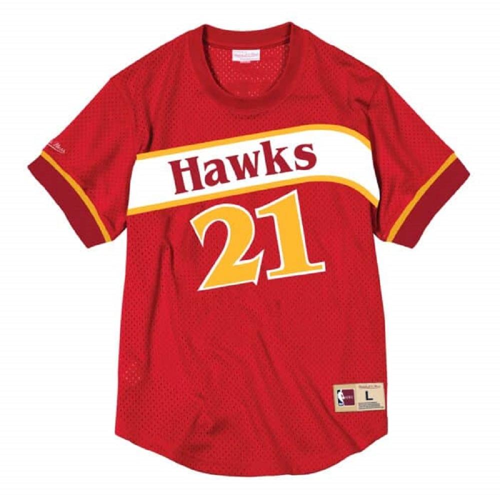 [BA8X4G-AHA-R-KUP] Mens Mitchell & Ness NBA Mesh Name & Number Crew Neck Dominique Wilkins Hawks