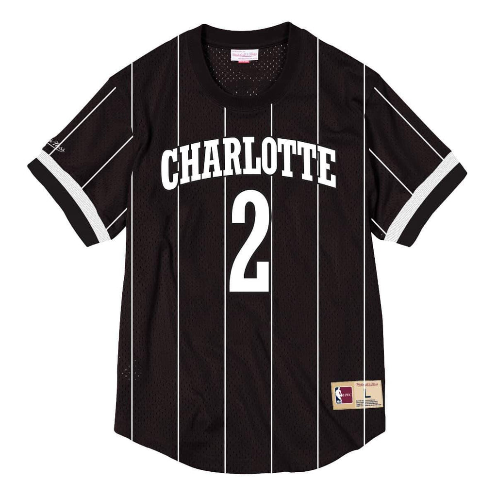 [BA8X4G-CHO-K-KVP] Mens Mitchell & Ness NBA Mesh Name & Number Crew Neck Larry Johnson Hornets